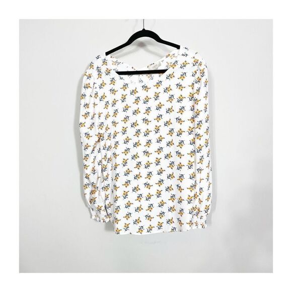 Ann Taylor Loft Blouse Top Floral White Yellow Womens Large NEW - Picture 1 of 6